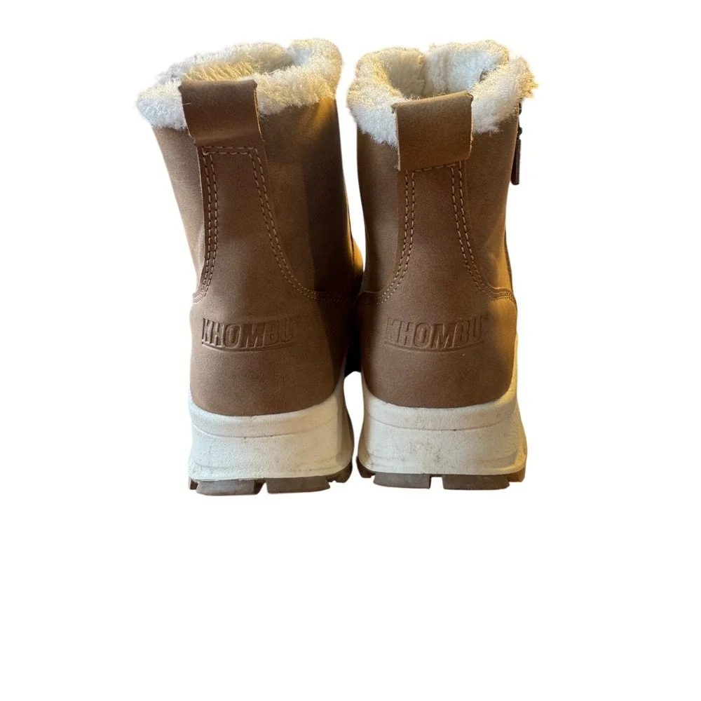 Khombu Chestnut Tan Shearling-Trim Winter Rain Ankle Boots